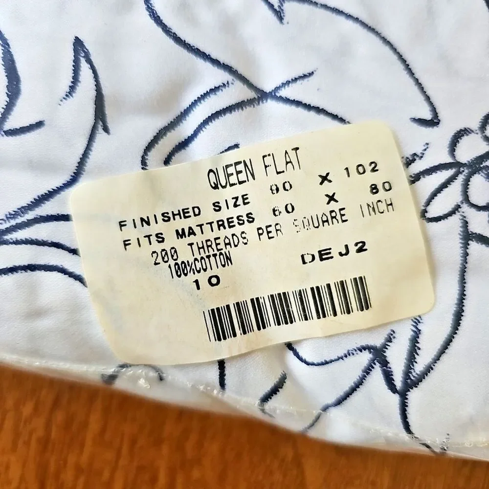 Ralph Lauren Angelina White Navy Sketch Floral 100% Cotton Queen Flat Sheet NEW